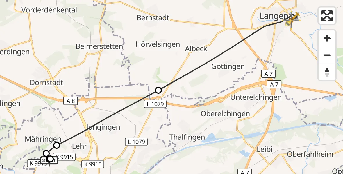Flugroute Rettungshubschrauber Ulm Military Hospital Emergency - Langenau, 07 September 2026, 15:39