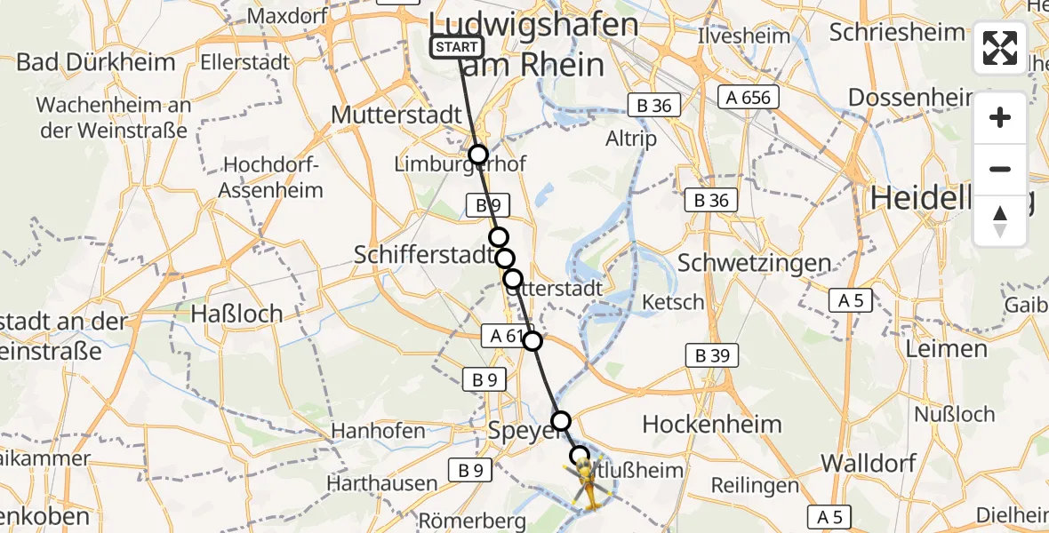 Flugroute Rettungshubschrauber Ludwigshafen am Rhein - Speyer, 07 September 2026, 15:49