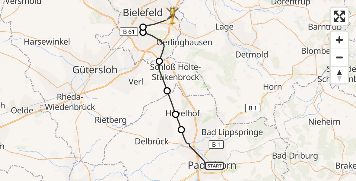 Flugroute Rettungshubschrauber Paderborn - Bielefeld, 07 September 2026, 15:51
