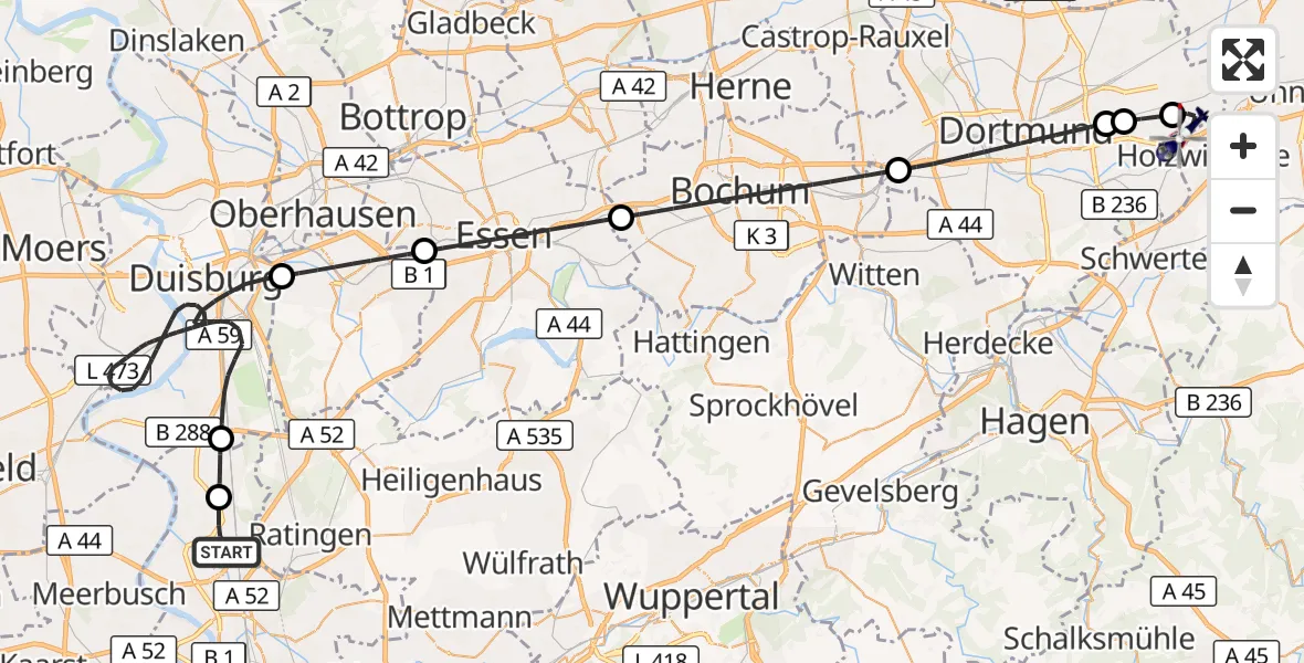 Flugroute Polizeihubschrauber Düsseldorf Flughafen - Dortmund Flughafen, 07 September 2026, 15:51