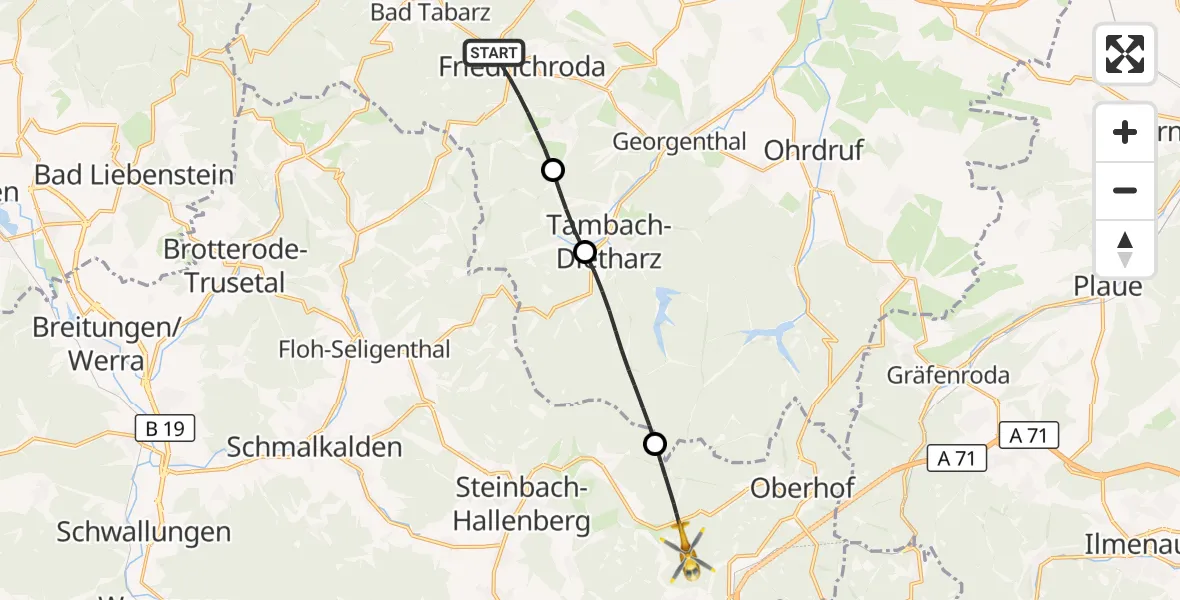 Flugroute Rettungshubschrauber Friedrichroda - Zella-Mehlis, 07 September 2026, 15:51