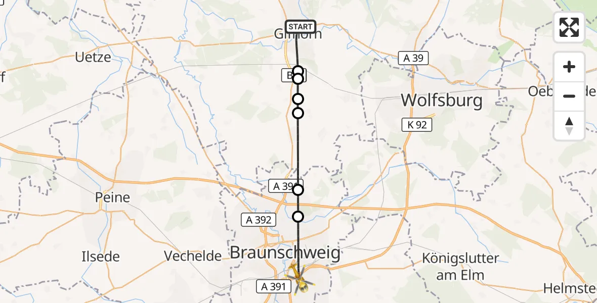 Flugroute Rettungshubschrauber Gifhorn - Braunschweig, 07 September 2026, 15:52