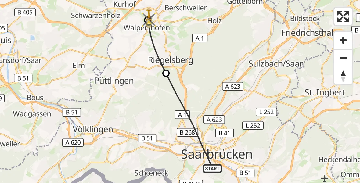 Flugroute Rettungshubschrauber Saarbrücken - Heusweiler, 07 September 2026, 15:55
