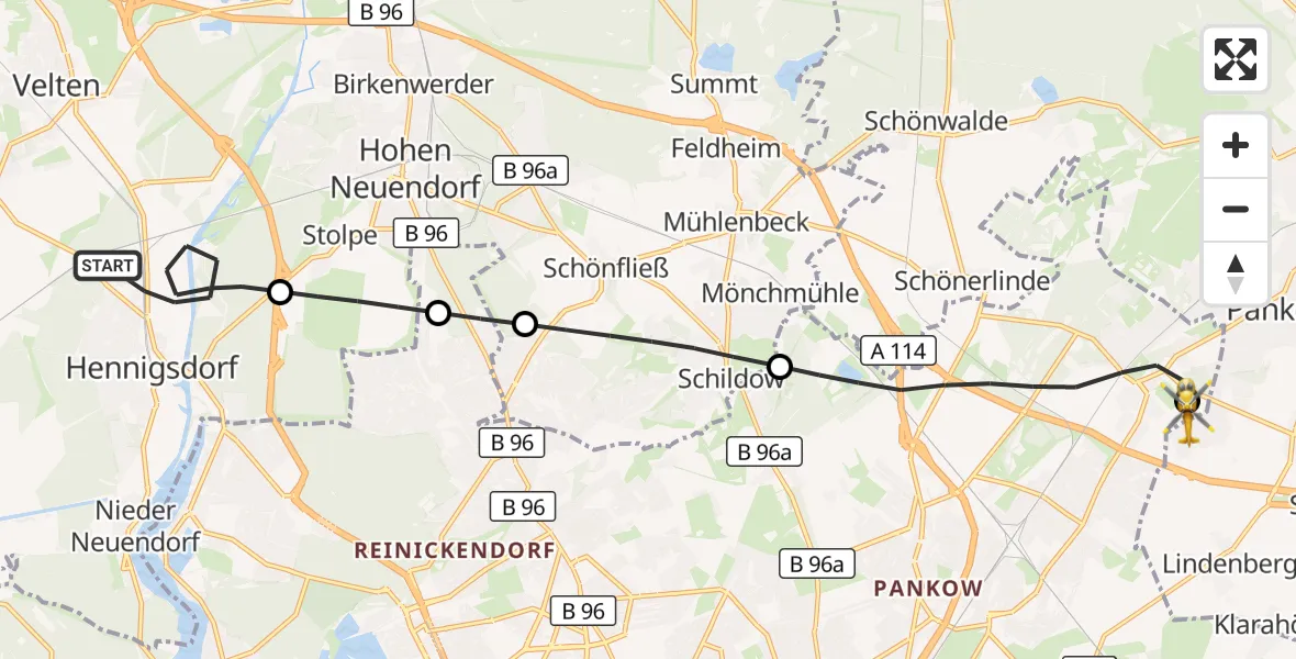 Flugroute Rettungshubschrauber Hennigsdorf - Helios Clinic Berlin-Buch, 07 September 2026, 15:56