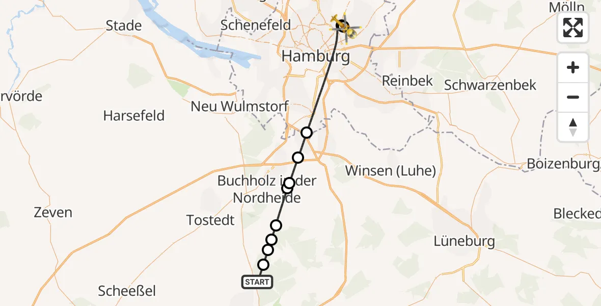 Flugroute Rettungshubschrauber Schneverdingen - Hamburg Military Hospital, 07 September 2026, 16:00