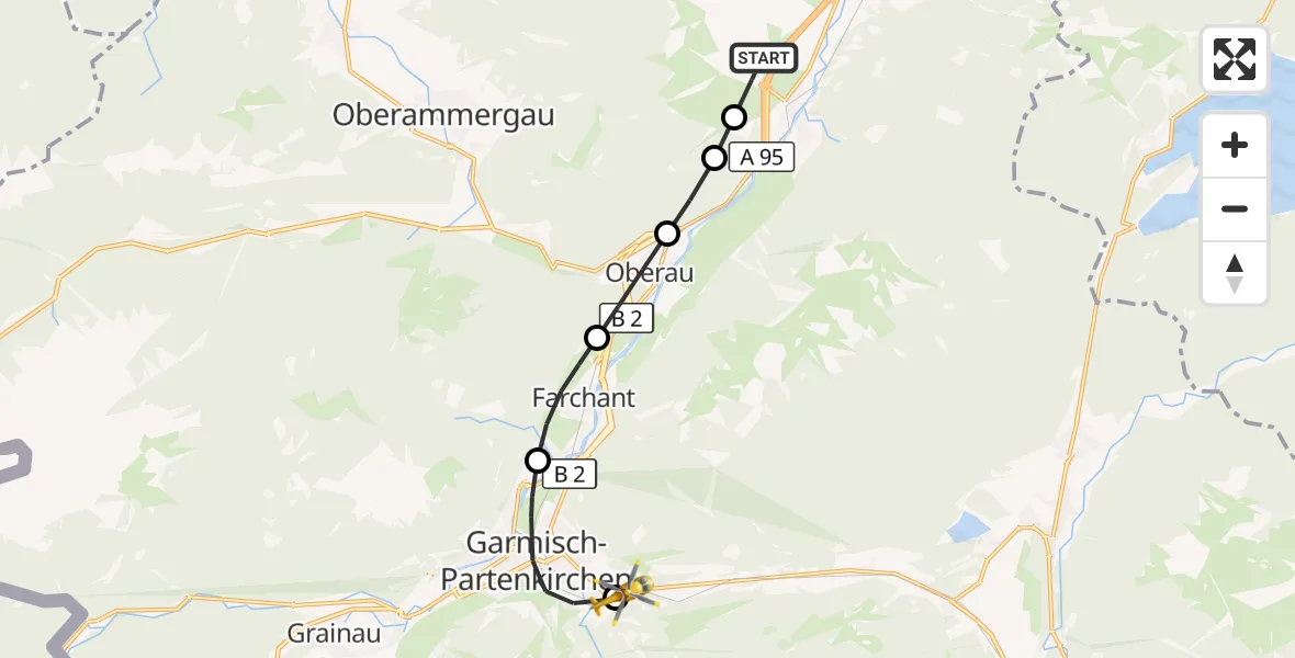 Flugroute Rettungshubschrauber Eschenlohe - Garmisch-Partenkirchen Clinic Hubschrauberlandeplatz, 07 September 2026, 16:10