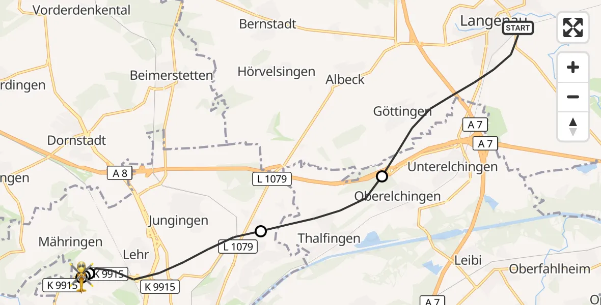 Flugroute Rettungshubschrauber Langenau - ADAC Air Rescue Station Ulm (Christoph 22), 07 September 2026, 16:10
