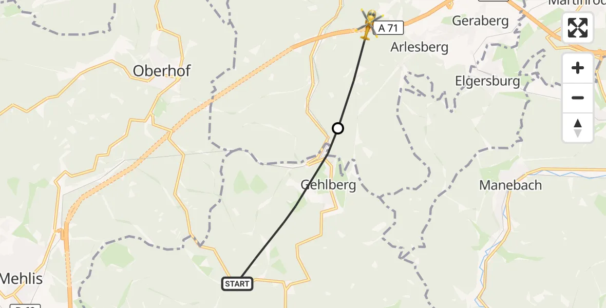 Flugroute Rettungshubschrauber Suhl - Geratal, 07 September 2026, 16:24
