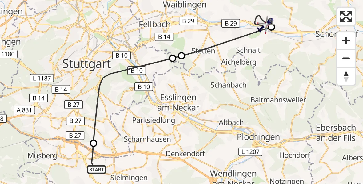 Flugroute Polizeihubschrauber Flughafen Stuttgart - Remshalden, 07 September 2026, 16:25