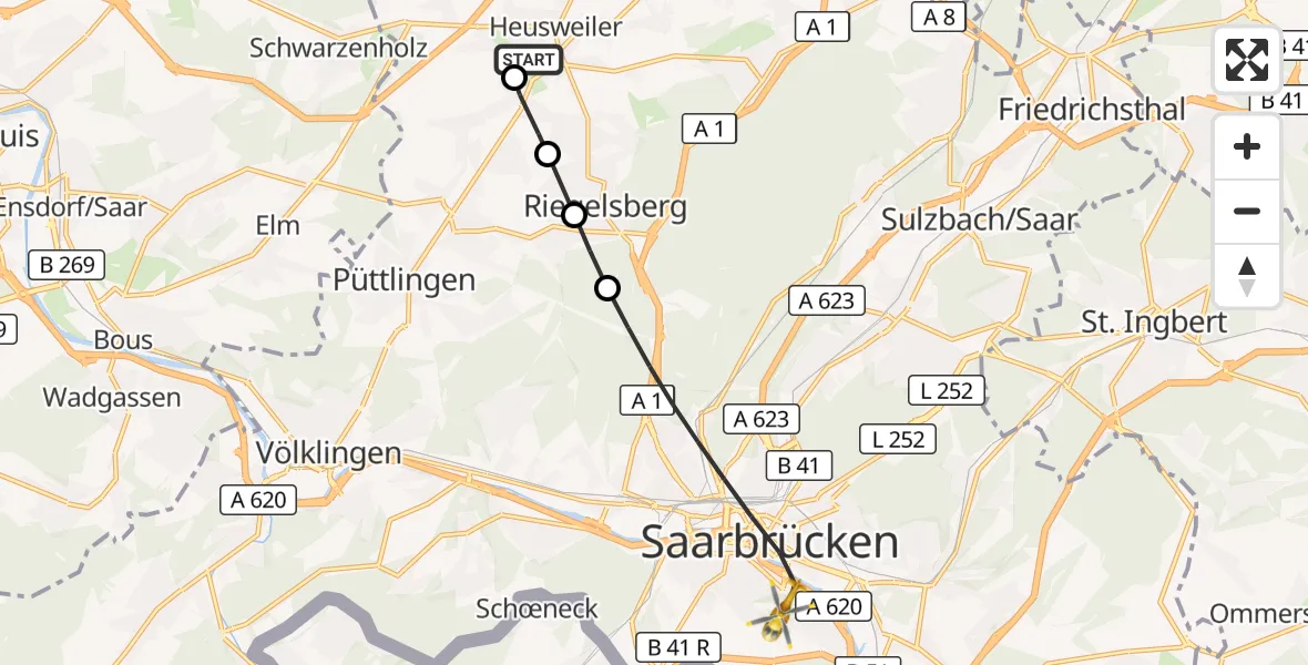 Flugroute Rettungshubschrauber Heusweiler - Saarbrücken, 07 September 2026, 16:26
