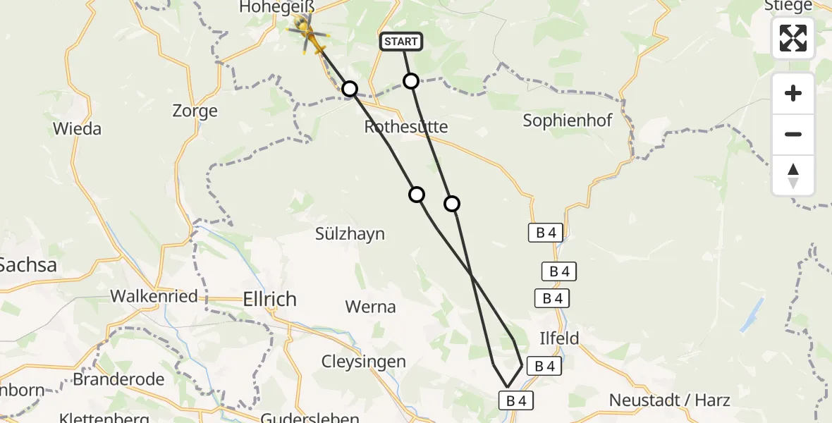 Flugroute Rettungshubschrauber Oberharz am Brocken - Braunlage, 07 September 2026, 16:27