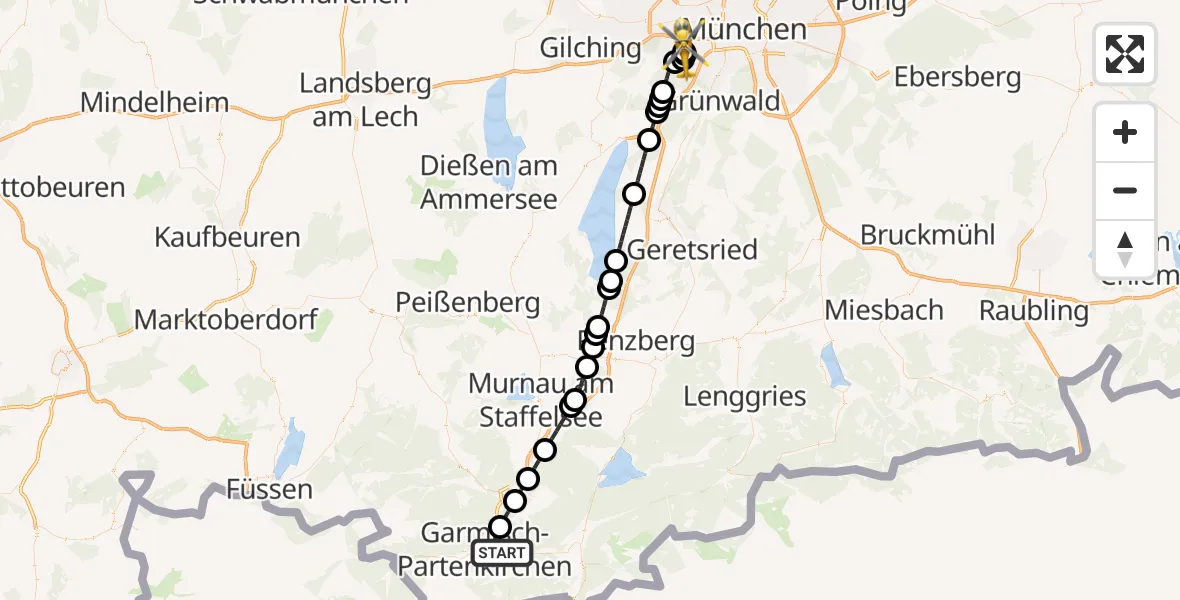 Flugroute Rettungshubschrauber Garmisch-Partenkirchen - DRF Air Rescue München Hubschrauberlandeplatz, 07 September 2026, 16:39
