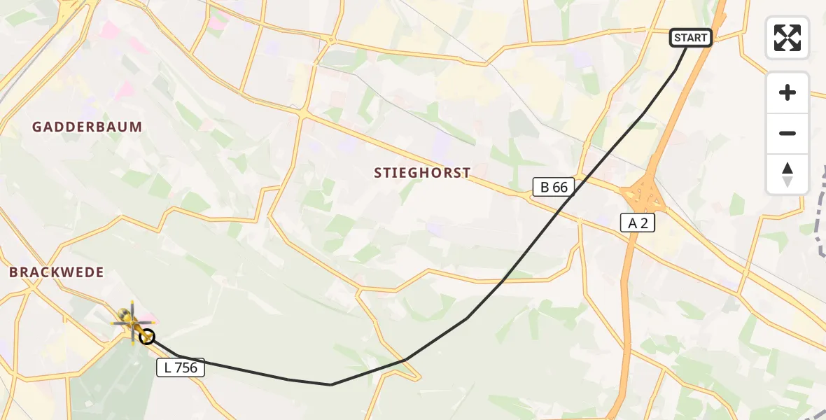 Flugroute Rettungshubschrauber Bielefeld - Luftrettungszentrum Bielefeld, 07 September 2026, 16:40