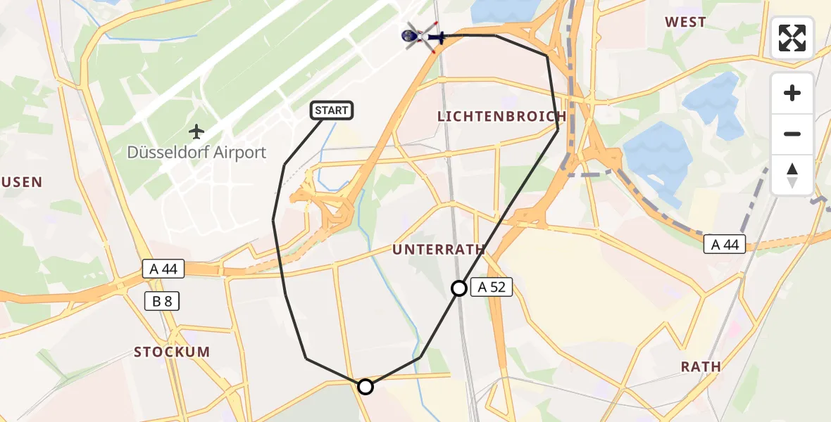 Flugroute Polizeihubschrauber Düsseldorf Flughafen - Düsseldorf Flughafen, 07 September 2026, 16:43