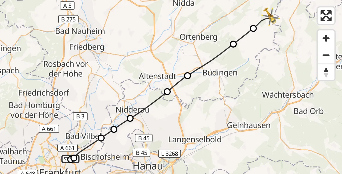 Flugroute Rettungshubschrauber Frankfurt am Main Accident Hospital Roof - Gedern, 07 September 2026, 16:43