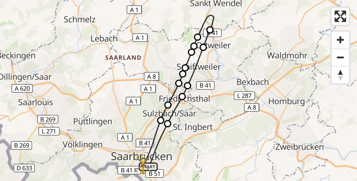 Flugroute Rettungshubschrauber Saarbrücken - Saarbrücken, 07 September 2026, 16:47