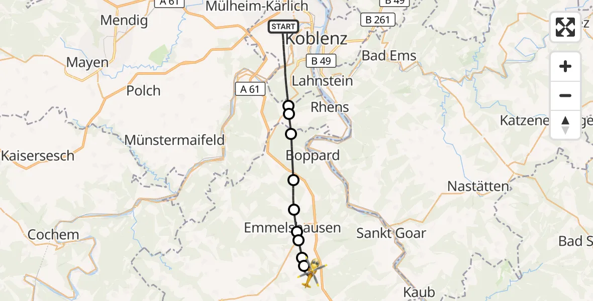 Flugroute Rettungshubschrauber Koblenz - Pfalzfeld, 07 September 2026, 16:51