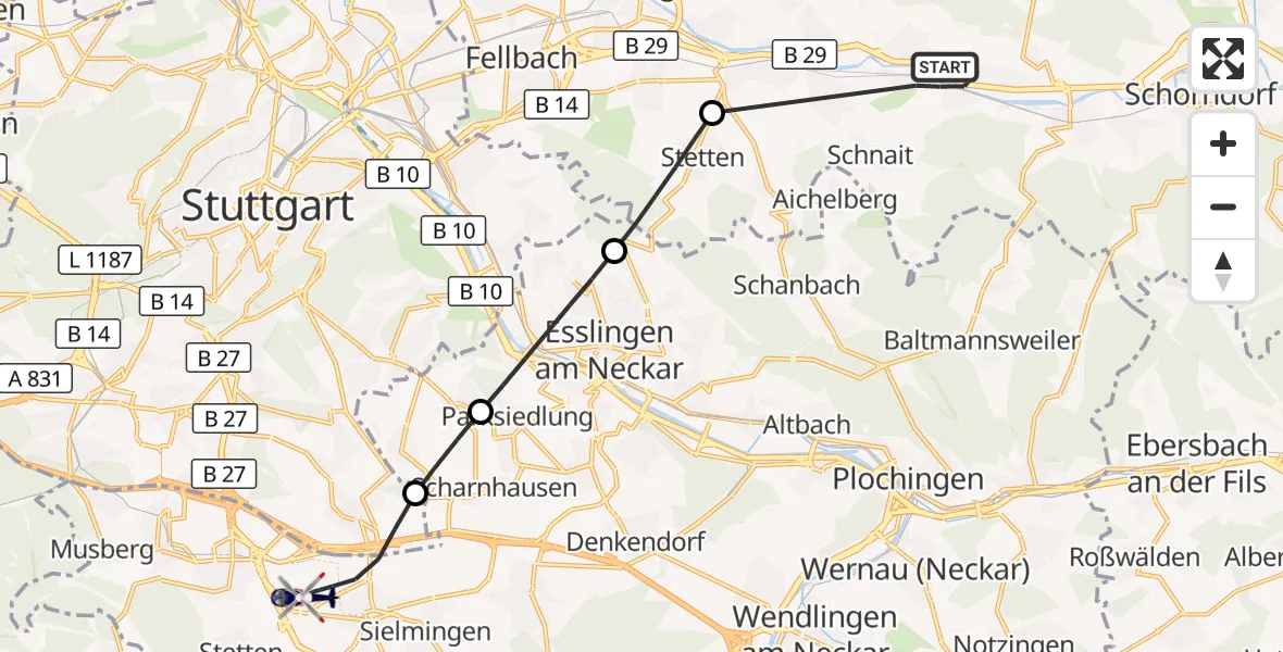 Flugroute Polizeihubschrauber Remshalden - Flughafen Stuttgart, 07 September 2026, 16:53