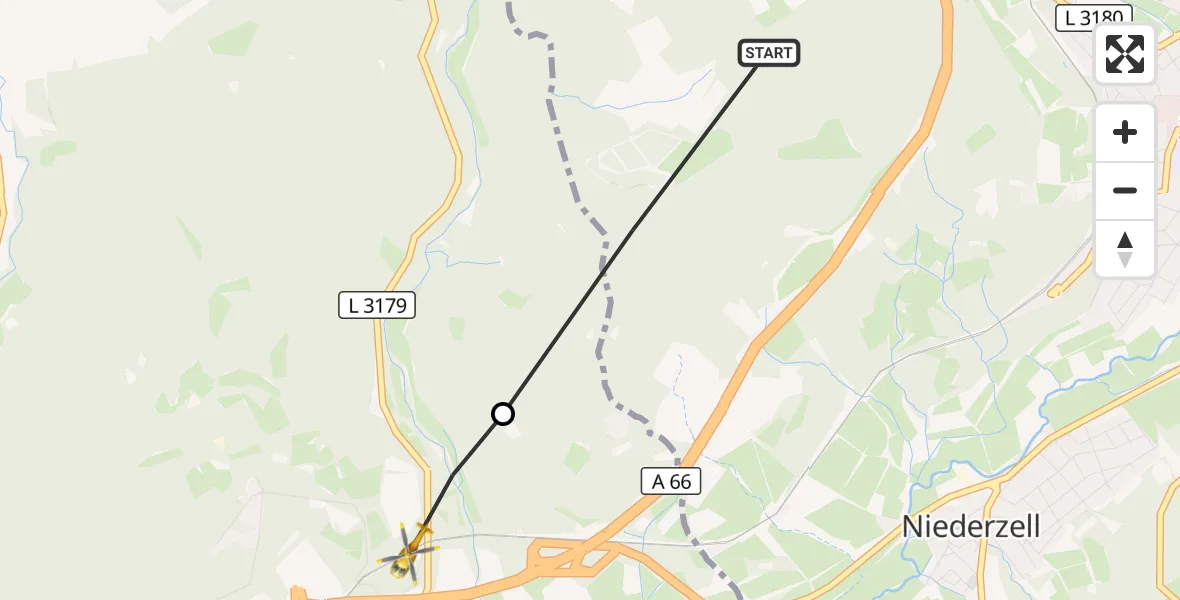 Flugroute Rettungshubschrauber Schlüchtern - Steinau an der Straße, 07 September 2026, 16:55
