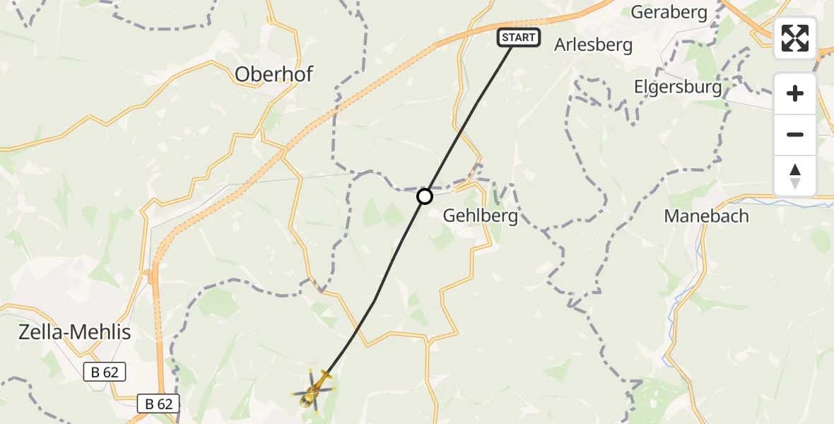 Flugroute Rettungshubschrauber Geratal - Suhl, 07 September 2026, 16:57