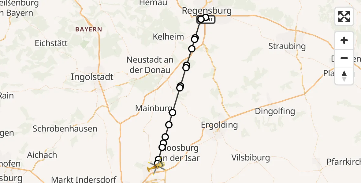 Flugroute Rettungshubschrauber DRF Air Rescue Station Regensburg / Regensburg University Hospital - Marzling, 07 September 2026, 16:59