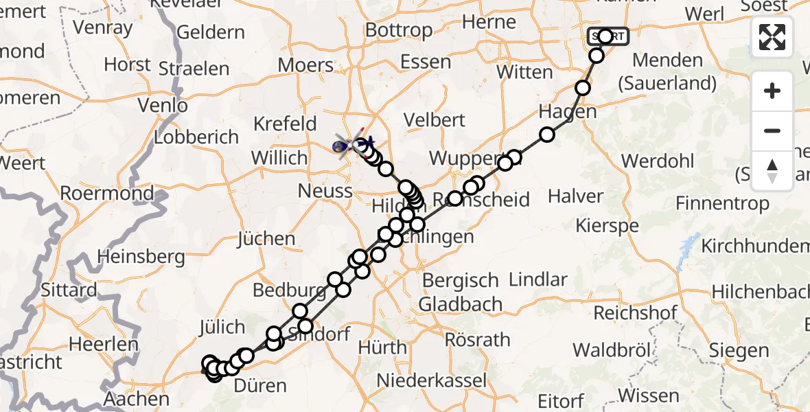 Flugroute Polizeihubschrauber Dortmund Flughafen - Düsseldorf Flughafen, 07 September 2026, 17:08