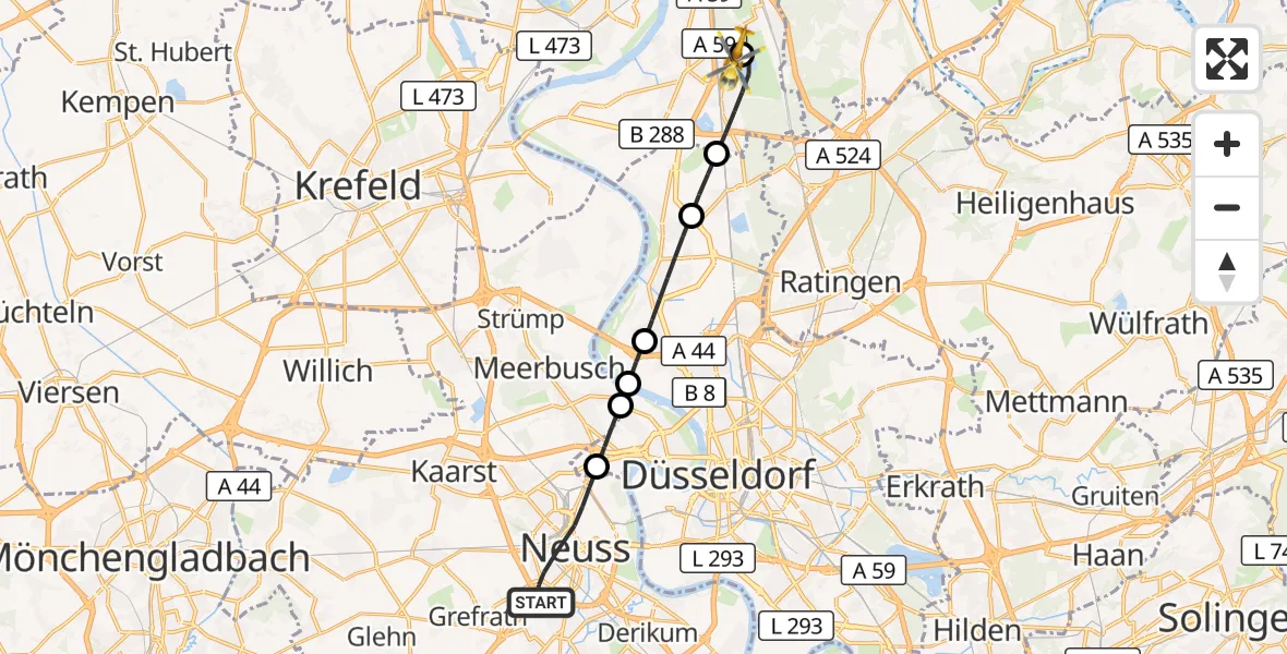 Flugroute Rettungshubschrauber Neuss - Duisburg Air Rescue Hubschrauberlandeplatz (Christoph 9), 07 September 2026, 17:10