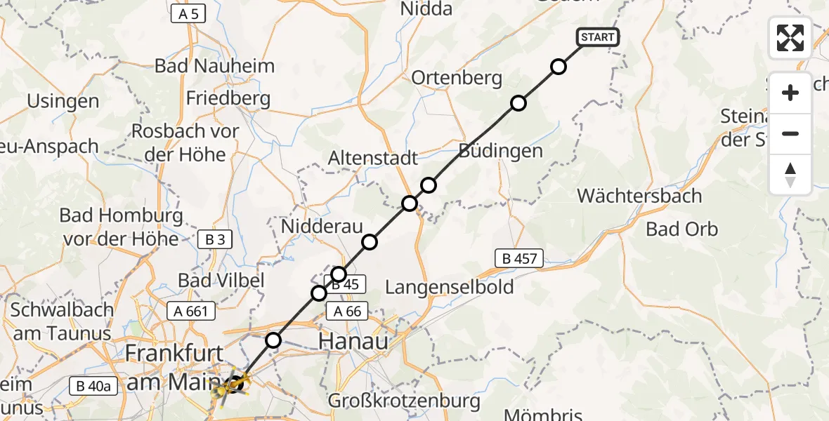 Flugroute Rettungshubschrauber Gedern - Sana Hospital Offenbach, 07 September 2026, 17:11
