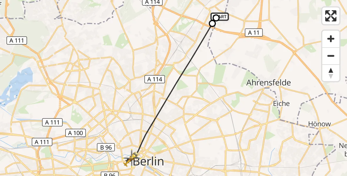 Flugroute Rettungshubschrauber Helios Clinic Berlin-Buch - Berlin, 07 September 2026, 17:11