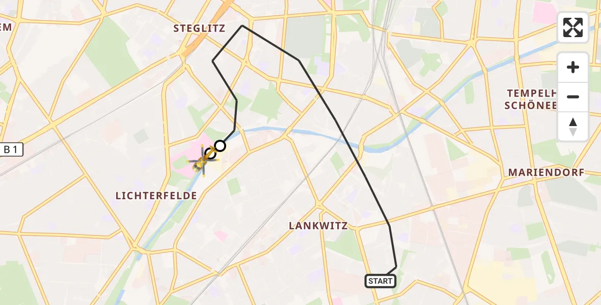 Flugroute Rettungshubschrauber Berlin - Charité Clinic Benjamin Franklin Campus, 07 September 2026, 17:20