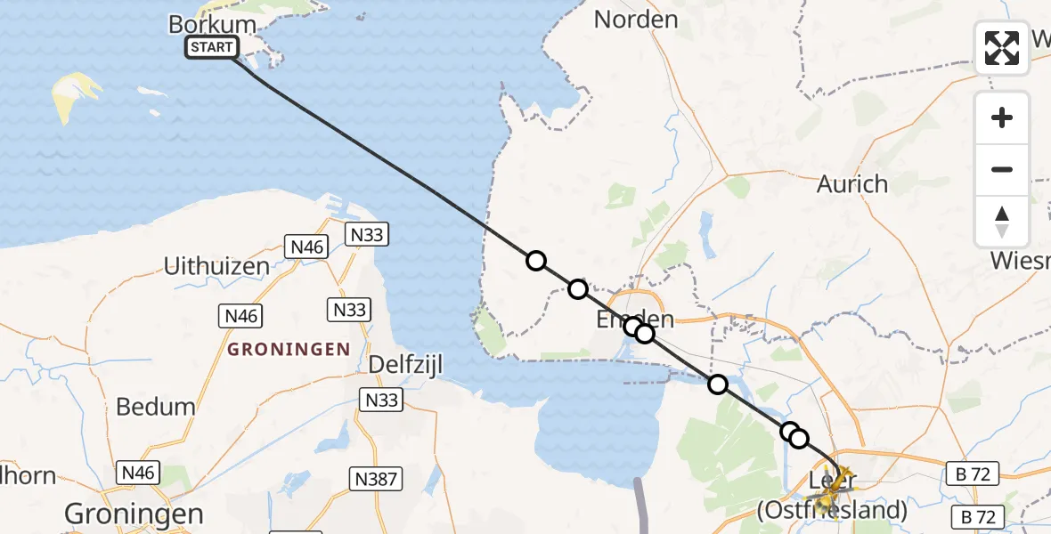 Flugroute Ambulanzhubschrauber Noordzee - Leer (Ostfriesland), 07 September 2026, 17:27