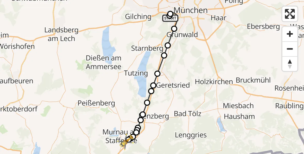 Flugroute Rettungshubschrauber DRF Air Rescue München Hubschrauberlandeplatz - Ohlstadt Flugplatz, 07 September 2026, 17:29