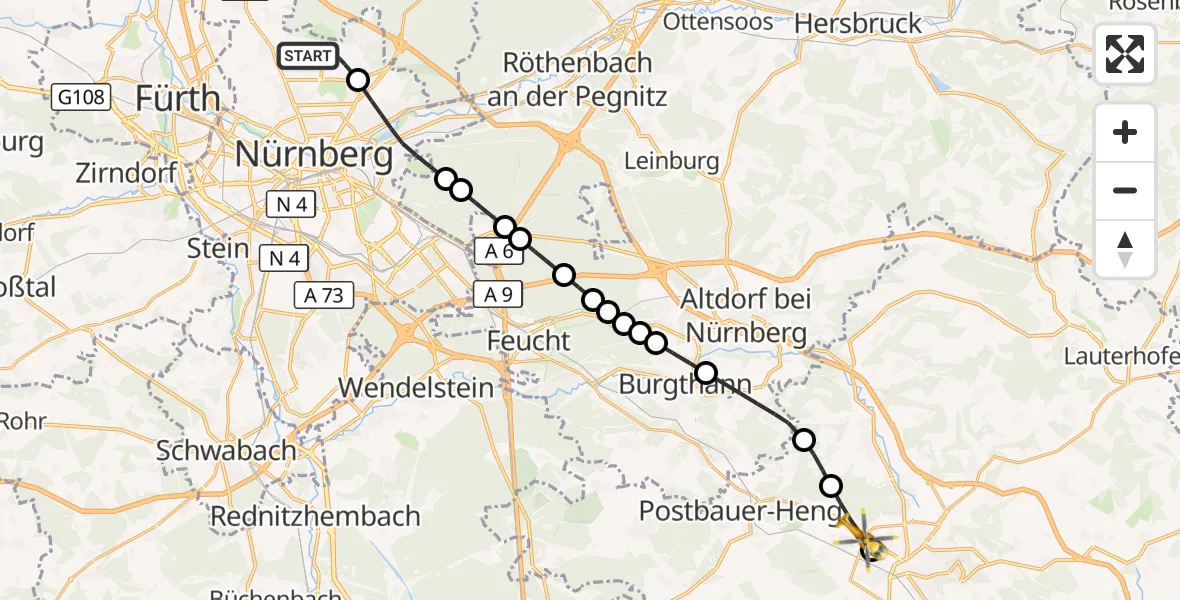 Flugroute Rettungshubschrauber Flughafen Nuremberg - Neumarkt i.d.OPf., 07 September 2026, 17:33