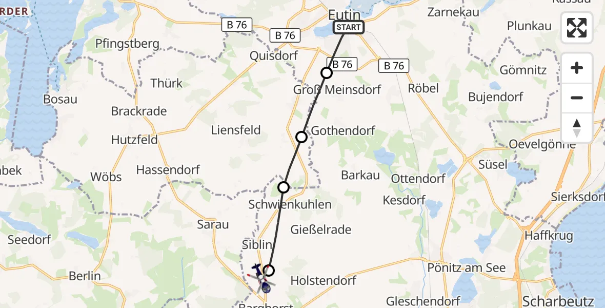 Flugroute Polizeihubschrauber Eutin - Christoph 12 Luftrettungszentrum, 07 September 2026, 17:37