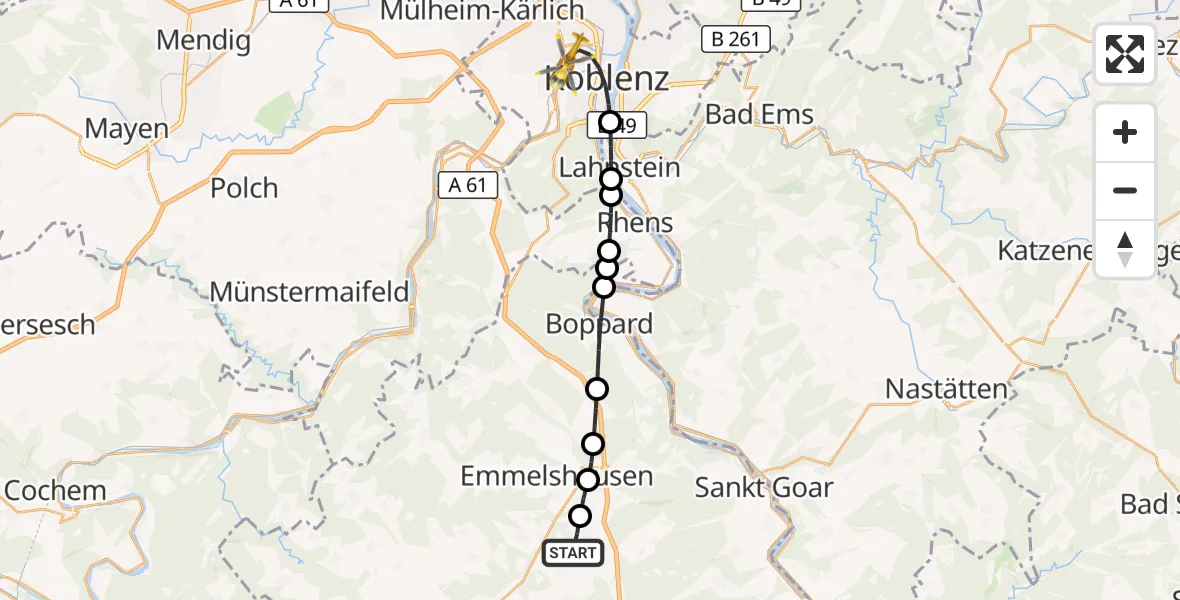 Flugroute Rettungshubschrauber Norath - Katholisches Klinikum Marienhof Koblenz Hubschrauberlandeplatz, 07 September 2026, 17:40
