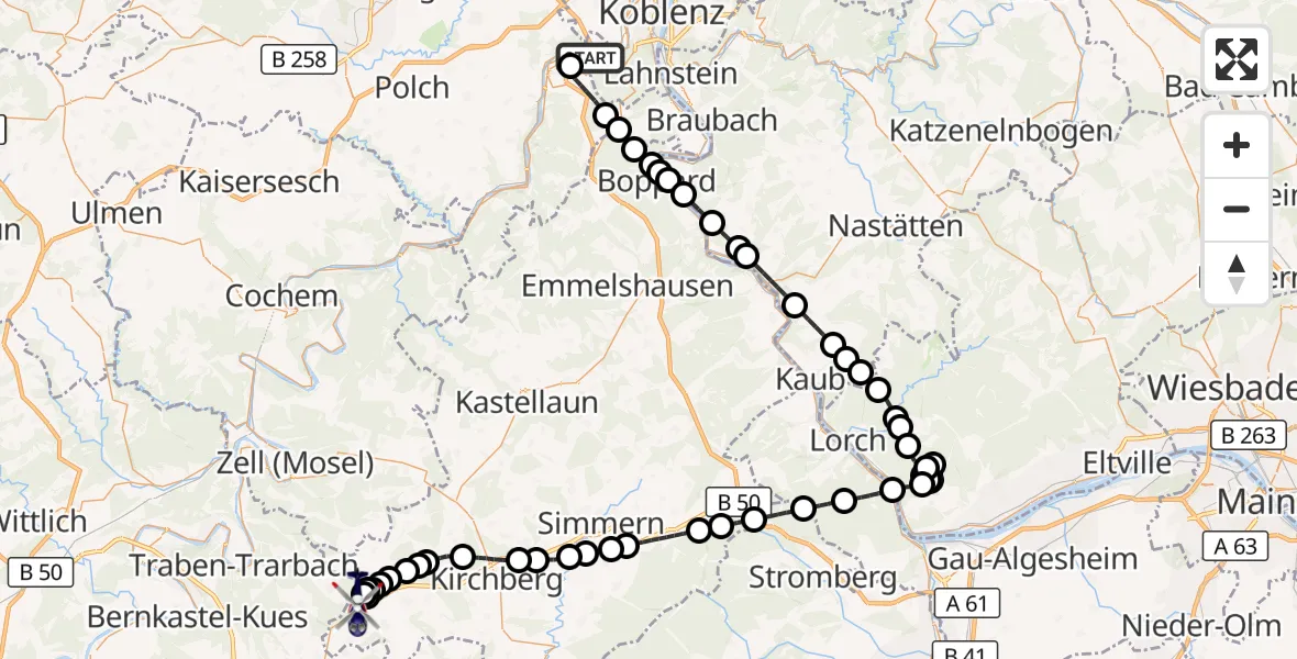 Flugroute Polizeihubschrauber Winningen - Büchenbeuren, 07 September 2026, 17:53
