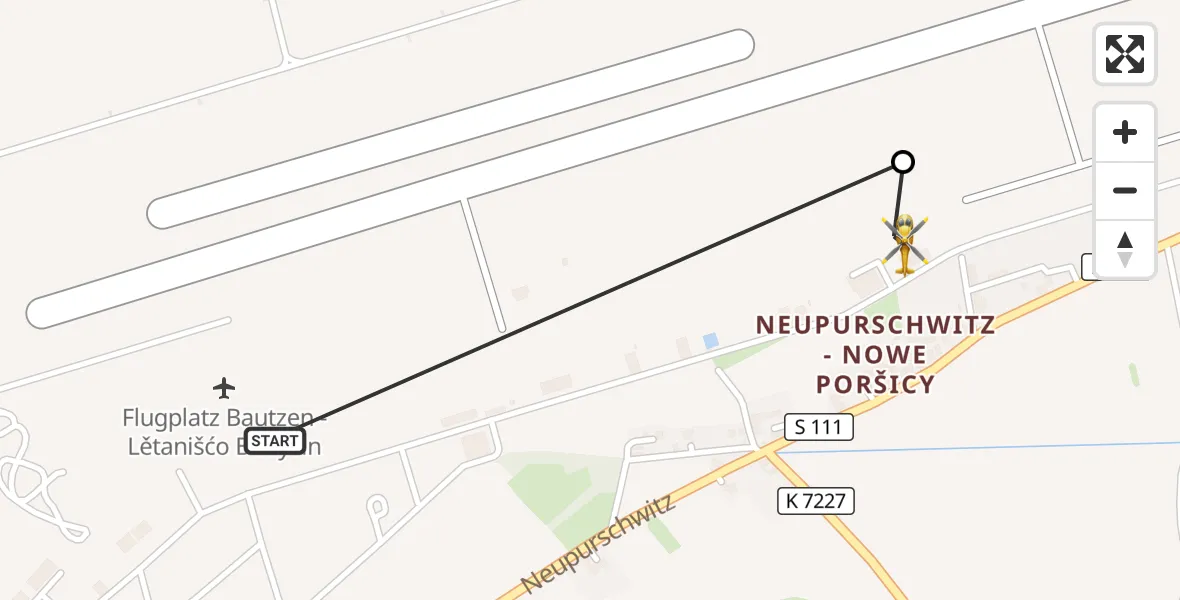 Flugroute Rettungshubschrauber Kubschütz - Bautzen Flugplatz, 07 September 2026, 17:55