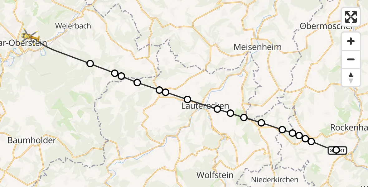 Flugroute Rettungshubschrauber Imsweiler UL - Idar-Oberstein, 07 September 2026, 18:00