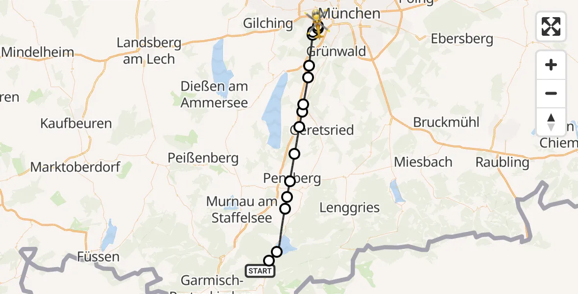 Flugroute Rettungshubschrauber Wallgau - DRF Air Rescue München Hubschrauberlandeplatz, 07 September 2026, 18:01