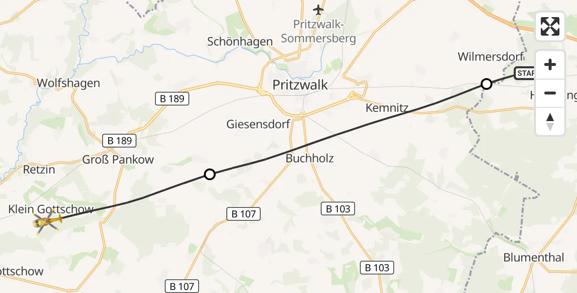 Flugroute Rettungshubschrauber Heiligengrabe - Groß Pankow (Prignitz), 07 September 2026, 18:23