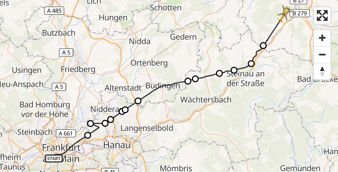 Flugroute Rettungshubschrauber Frankfurt am Main - Neuhof, 07 September 2026, 18:24