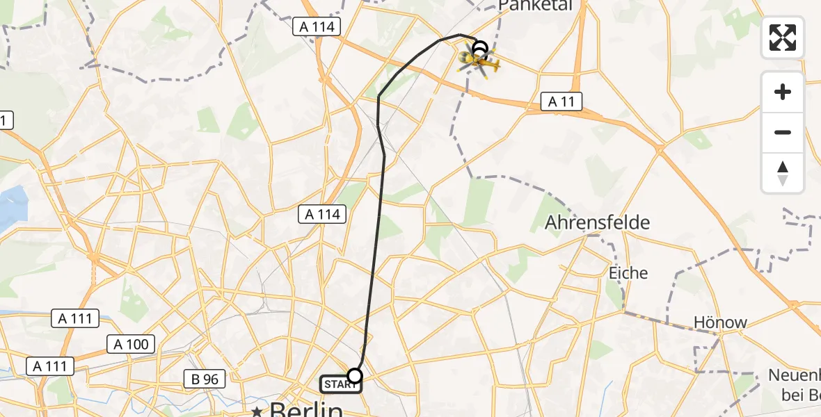 Flugroute Rettungshubschrauber Vivantes Freidrichshain Clinic - Helios Clinic Berlin-Buch, 07 September 2026, 18:25