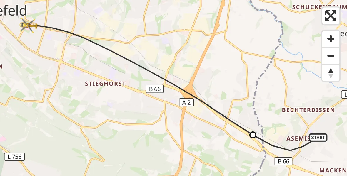 Flugroute Rettungshubschrauber Leopoldshöhe - Bielefeld, 07 September 2026, 18:40