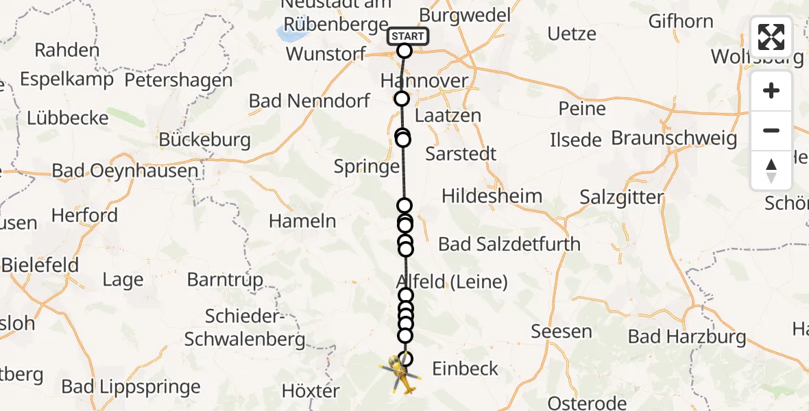 Flugroute Rettungshubschrauber Flughafen Hannover - Dassel, 07 September 2026, 18:43