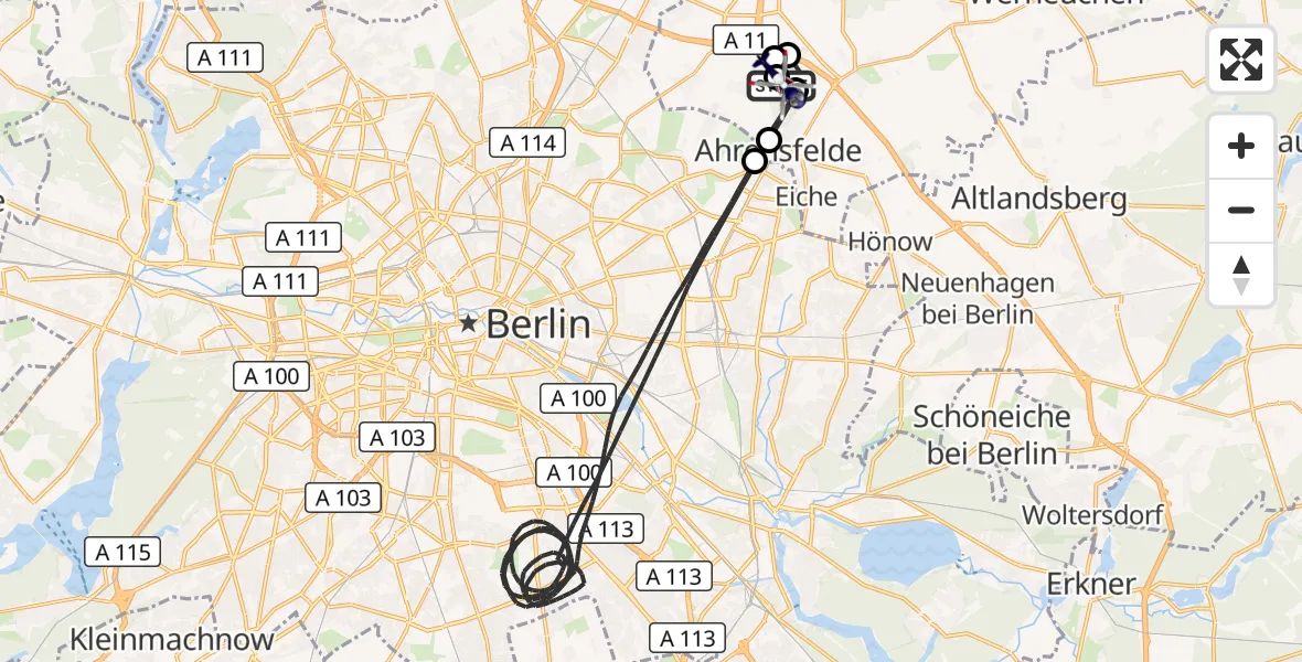 Flugroute Polizeihubschrauber Ahrensfelde Hubschrauberlandeplatz - Ahrensfelde Hubschrauberlandeplatz, 07 September 2026, 18:50