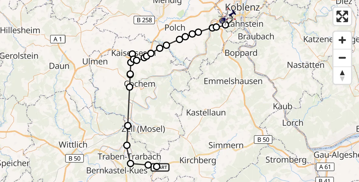 Flugroute Polizeihubschrauber Büchenbeuren - Koblenz-Winningen Flugplatz, 07 September 2026, 18:54