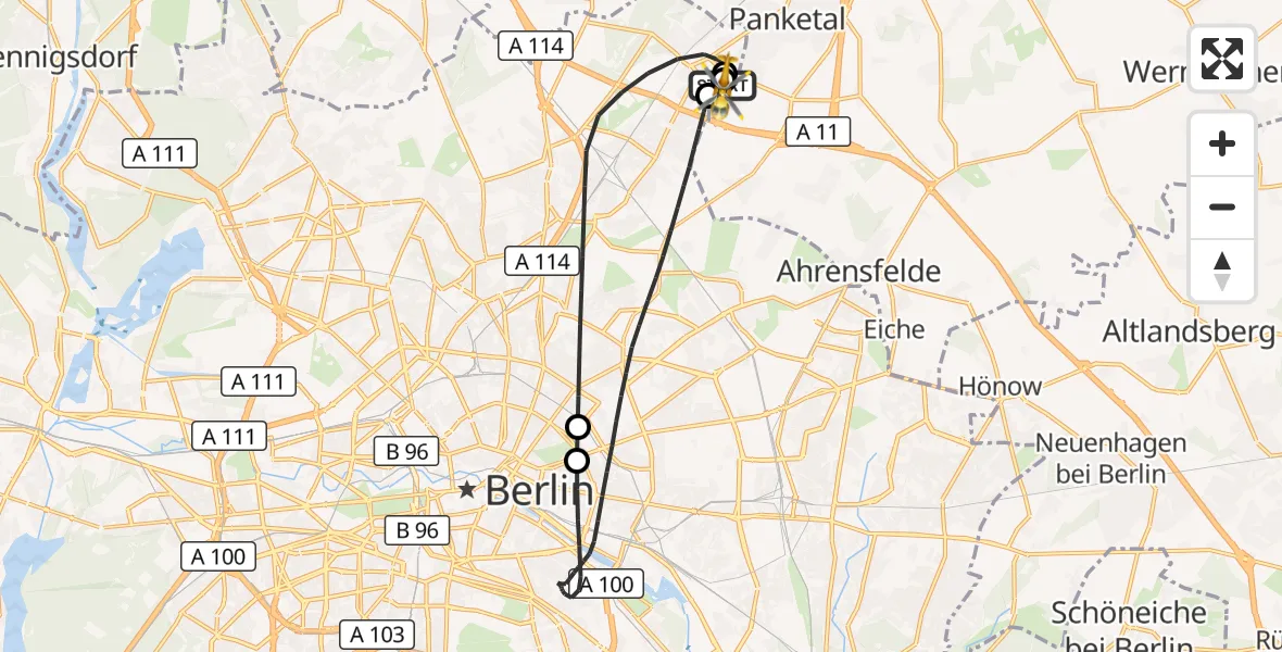 Flugroute Rettungshubschrauber Helios Clinic Berlin-Buch - Helios Clinic Berlin-Buch, 07 September 2026, 19:12