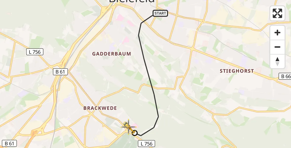 Flugroute Rettungshubschrauber Bielefeld - Luftrettungszentrum Bielefeld, 07 September 2026, 19:16