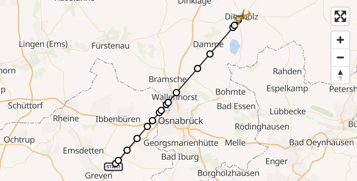 Flugroute Ambulanzhubschrauber Christoph  Westfalen-ADAC - Diepholz, 07 September 2026, 20:01