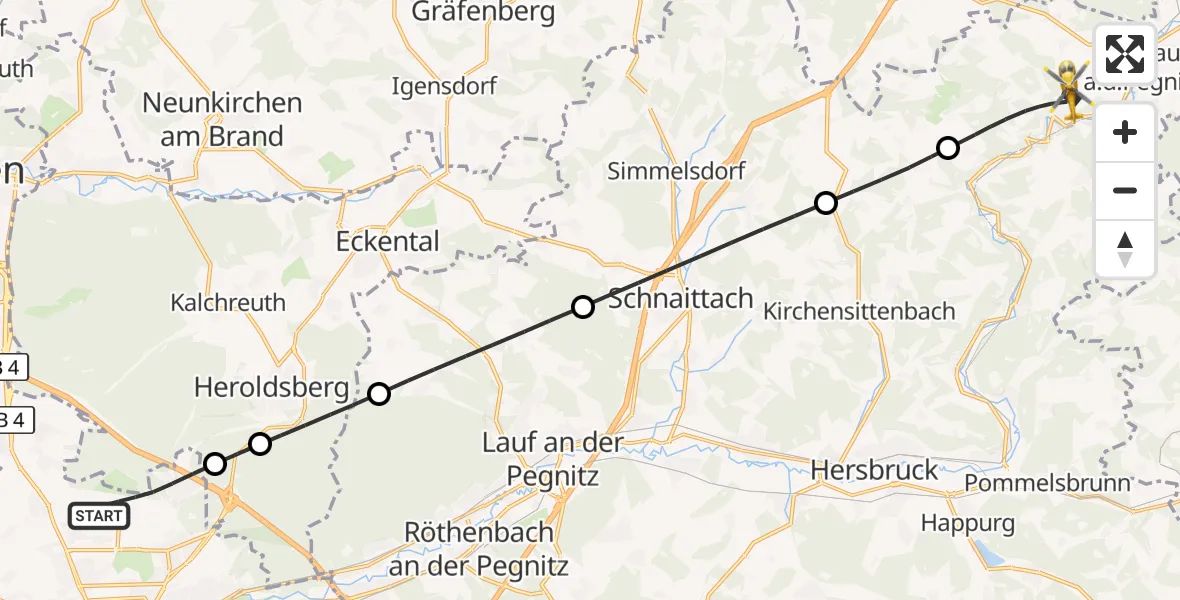 Flugroute Rettungshubschrauber Flughafen Nuremberg - Velden, 07 September 2026, 20:54